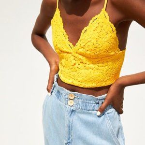 Zara Yellow Lace Crop Top Bralette Small - image 1